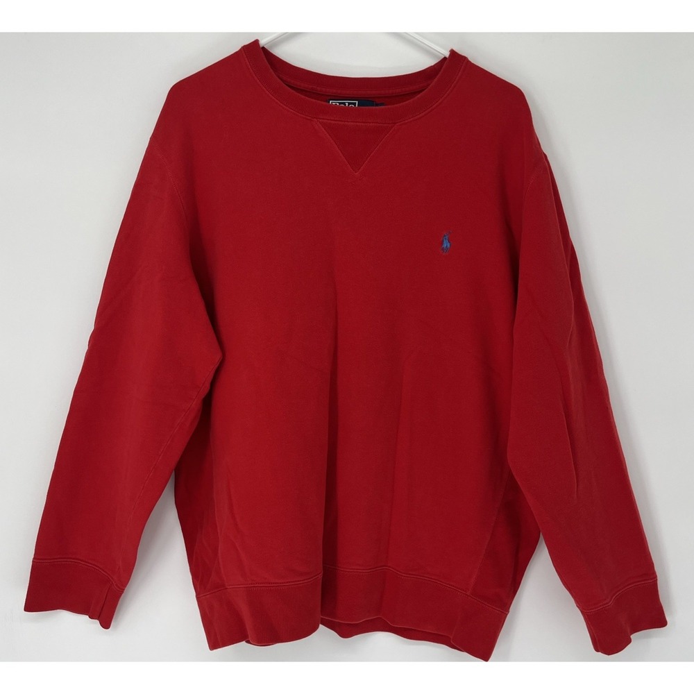 Polo Ralph Lauren Mens LG Pullover Crewneck Sweatshirt Red Fleece Pony Made USA